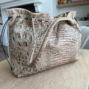 B. May Croc Embossed Metallic Leather Tote Bronze Bag Artisan Quiet Luxury Boho